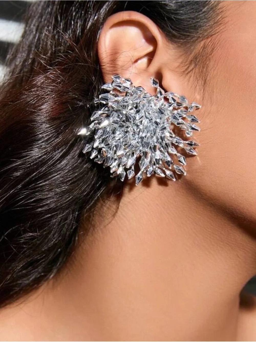 ✨Silver Crystal Cluster Statement Earrings - Women Jewelry